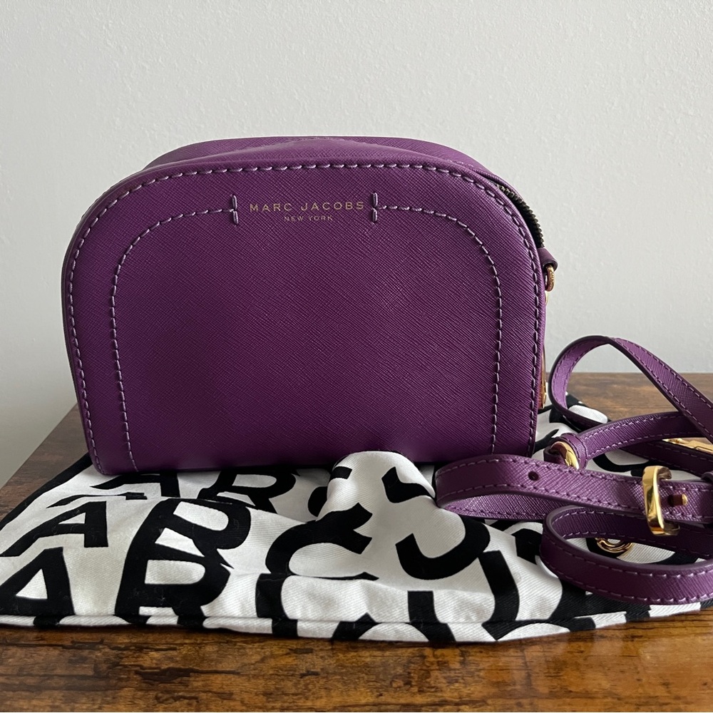 Marc Jacobs Dome Crossbody in purple with gold hardware and detachable straps